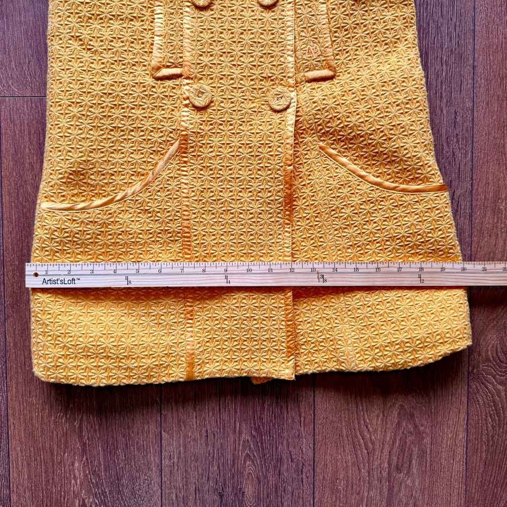 Mustard Yellow Double-Breasted Retro Pea Coat with Peter Pan Collar - Picture 9 of 11